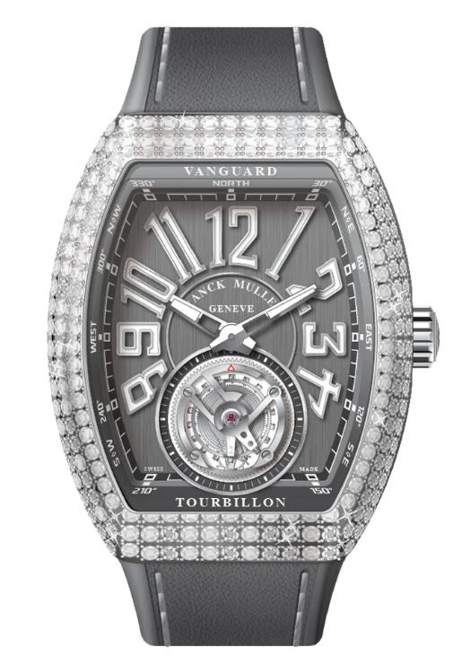 Best FRANCK MULLER Vanguard Tourbillon Stainless Steel White Diamonds Case - Grey V 41 T D (TT) (AC) (TT BLC AC) Replica Watch